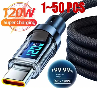 120w Super Fast USB Type-C Charging Braid Phone Charger Lead with Display LOT