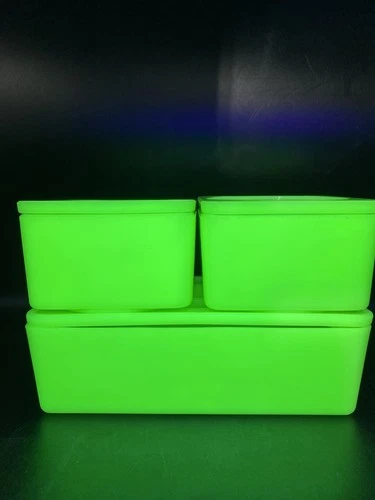 3 Pc Jeanette Jadeite Uranium Glow Refrigerator Set Excellent Condition