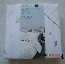Image of NEXT 100% Cotton Fresh Watercolour Petal Floral & Stripes White Bed Set KING