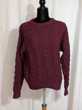 VTG Late 70s Early 80s American Eagle Maroon Heavy Cable Knit Crew Sweater Sz M