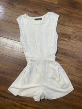 Zara Basic Off White Romper Size Medium Tie Peek-a-boo Back
