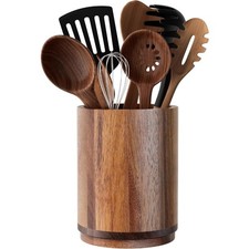 Utensil Holder, Acacia Wood Kitchen Utensil Holder for Countertop, 360 Rotating