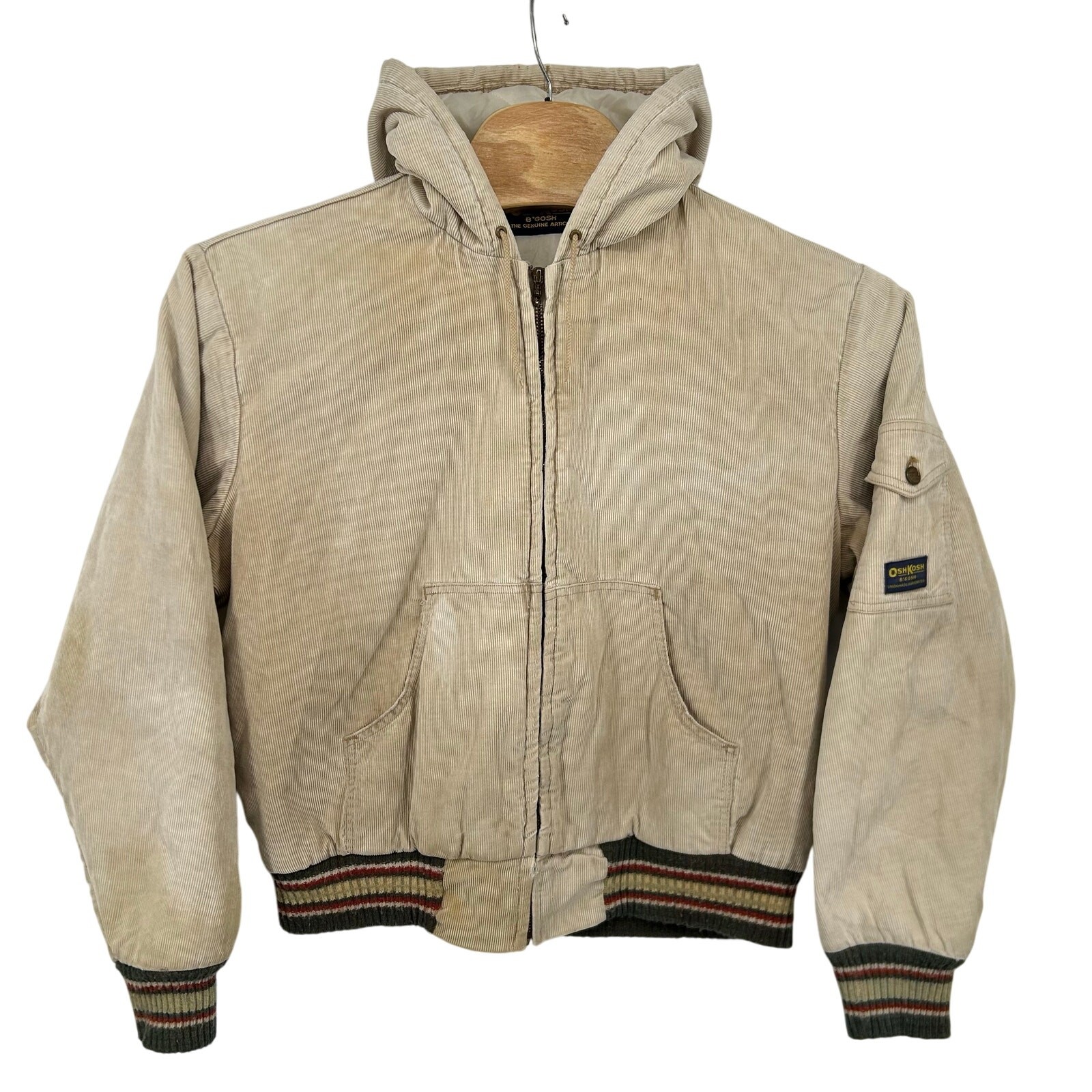 VTG 70s Men's Cream Corduroy OshKosh B'Gosh Quilt Lined Varsity Chore Jacket XL image 2