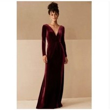 NWT Jenny Yoo Velvet Long-Sleeve Maxi Dress Ryland Red Berry 12