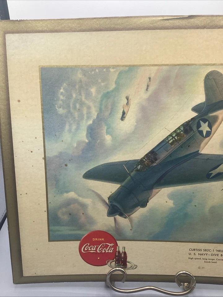 Original 1943 Coca-Cola WW 2 Hell Diver SB2C-1 U.S. Navy Dive Bomber Sign *RARE* - Image 3 of 4