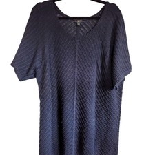 Talbots 3X Sweater Navy Short Sleeve Open Knit Pullover Silver Threading NEW