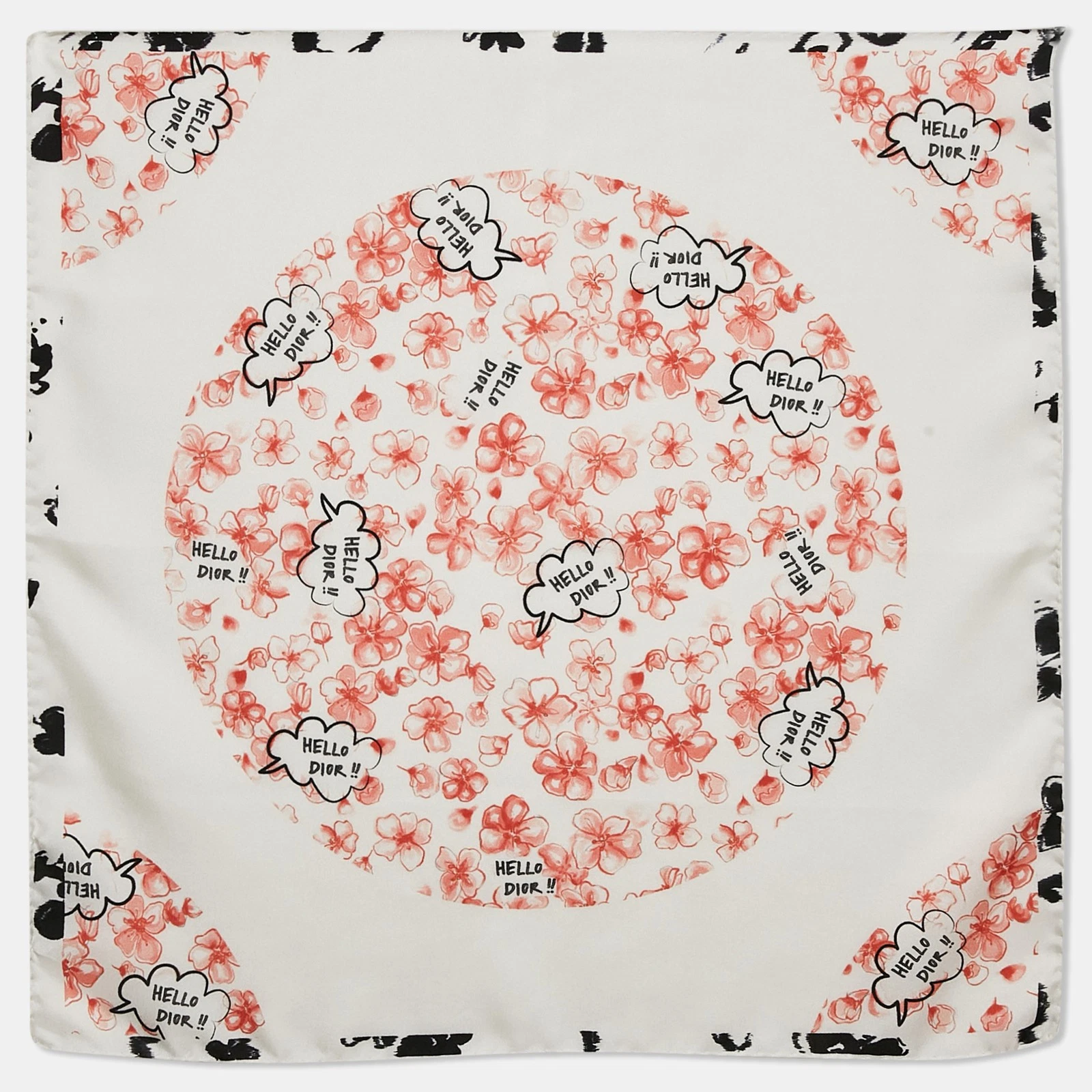 Foulard bandana en soie imprimé floral Hello Dior blanc Dior