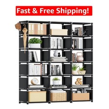 Versatile 18-Cube Black Storage Shelf - Easy Assembly for Bedroom and Office