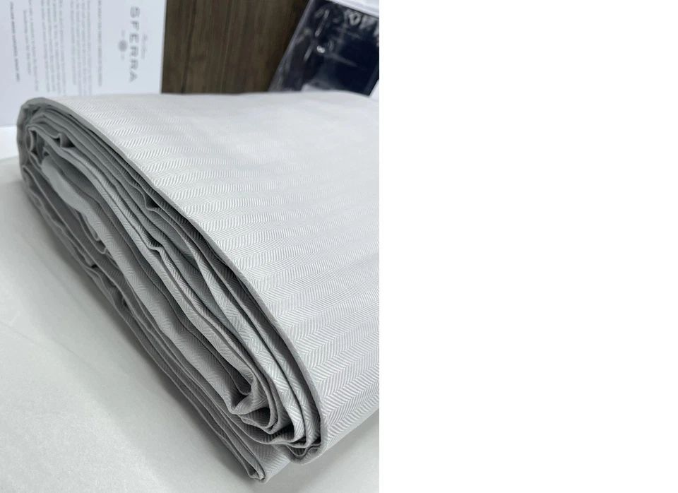 SFerra TESORO KING DUVET COVER LONG STAPLE COTTON LUNAR HERRINGBONE 106x92” - Image 3 of 4