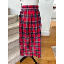 Vintage 90s Red Tartan Plaid Side Button Midi A-line Skirt Cottage Preppy