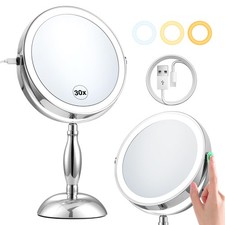 30x Magnifying Mirror, Lighted Makeup Mirror with 3 Colors Modes  Adjustable...