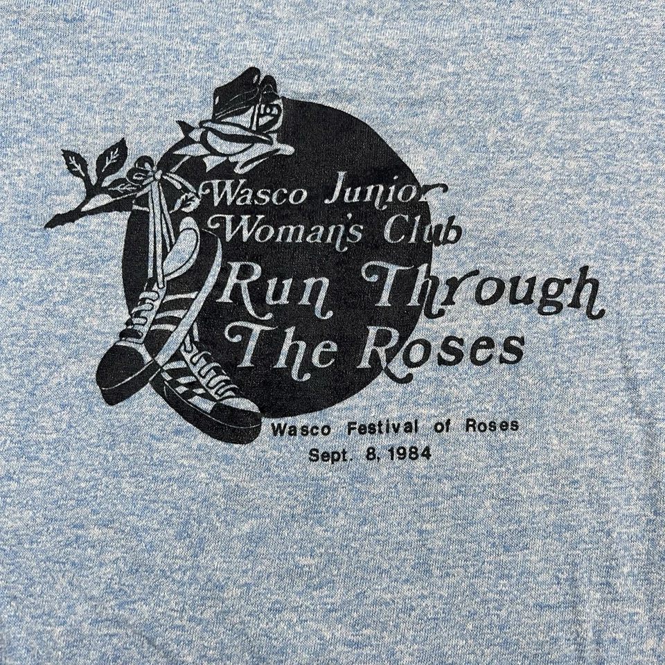 Vintage Single Stitch 80s Women’s Blue Ringer Graphic Tee T-shirt Sz L - Image 3 of 4