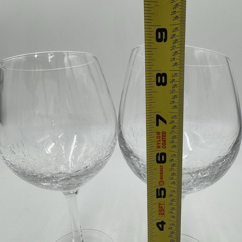 Set 2 Pier 1 One Angled Rim Crackle Goblet White Wine Slant Glasses Clear Lot - Picture 7 of 12