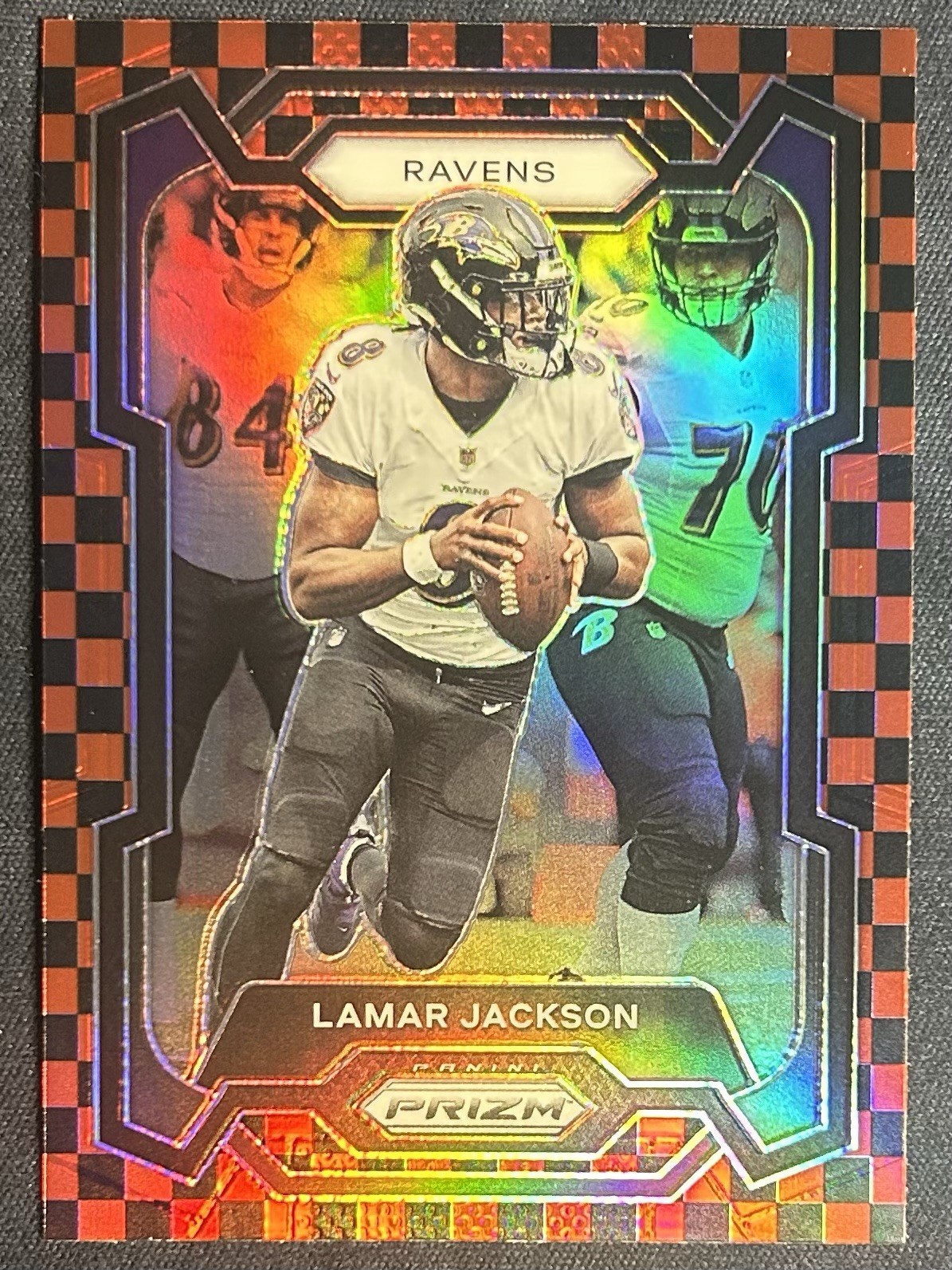 Lamar Jackson 2023 Panini Prizm #18 Red & Black Checkerboard Ravens SSP Case Hit