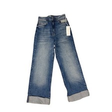 Pilcro Anthropologie High Rise Wide Leg Cuffed Jeans Medium Wash Blue 28P NEW