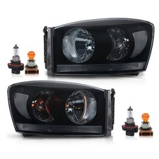 Headlights w/Bulb Light Bar Smoked For Dodge Ram 1500 06-08 2500 3500 06-09 Pair