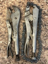 Vise-Grip 20R Locking Chain Clamp & 10R Flat Jaw 9” Petersen Dewitt USA Lot Of 2