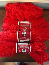 Aunt Lydia's Heavy Rug Yarn Color Red 75 Rayon 25 Cotton 3 Skeins  Partial