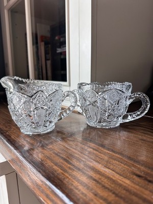 EAPG FENTEC PRES-CUT Creamer and Open Sugar McKee Glass 1907