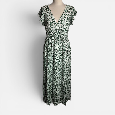 Mavi women's summer dress flounce collar white green petal print white green, XXS *M02