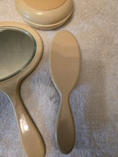 Vintage Celluloid Vanity Set, Brush, Mirror And Hair Holder
