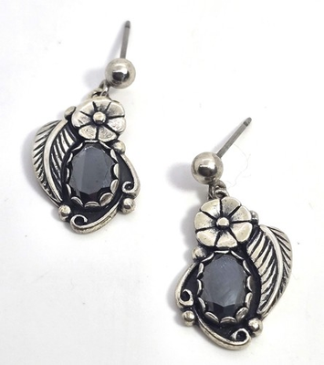 #ad Wheeler Manufacturing Hematite Native American sterling silver vintage earrings $45.00