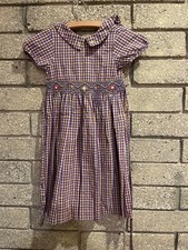 Vintage Girls Plaid Dress With Embroidered Waist  Peter Pan Collar