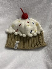 NEFF Cupcake Sprinkles Beanie Hat Vanilla Tan Cherry Pom Pom Child Kids 3-8 yrs