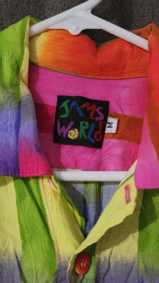 Jams World Vintage Men's Size Medium Neon Colorful Button Front Shirt  - Image 4 of 4