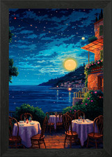 Lake Como Italy Pixel Art Framed Wall Art Poster Canvas Print Picture