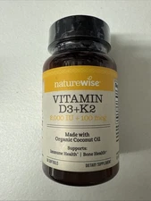NatureWise Vitamin D3 2000 Iu + K2 (MK7) 100mcg with Organic Coconut Oil - 30ct