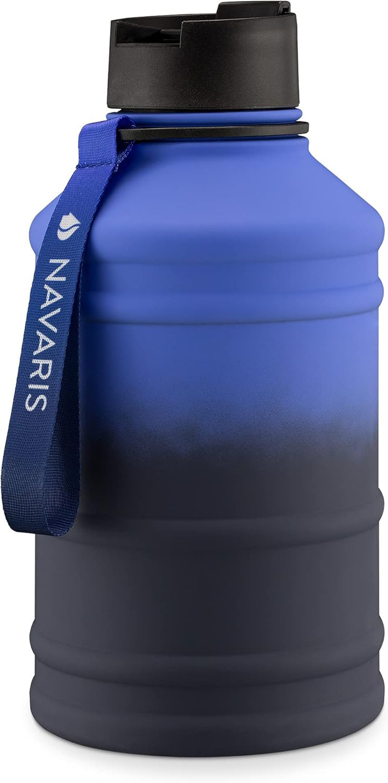 Botella de agua Navaris de acero inoxidable - deportiva de metal grande de 2,2 litros de pared única