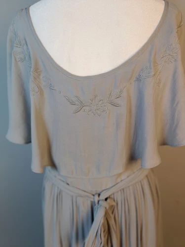Free People Fiona S/P Grey Maxi Wrap Dress Embroidered Romantic Boho Gauzy - Picture 10 of 18