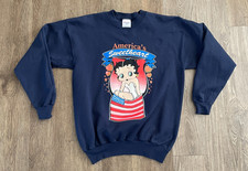 Vintage Y2K Betty Boop Graphic Crewneck Pullover Sweatshirt Size Medium Blue