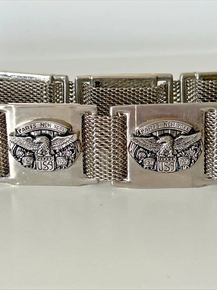 Vintage Ornate Eagles Accent Mesh Silver-tone Metal Belt 39-inch-long - Image 3 of 4