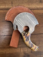 CUSTOM HANDMADE DAMASCUS STEEL ULU KNIFE WITH RAM HORN HANDLE WITH SHEATH