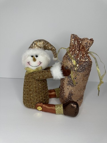CHRISTMAS SNOWMAN WINE BOTTLE HOLDER BAG 9 INCHES TALL ROSE GOLD