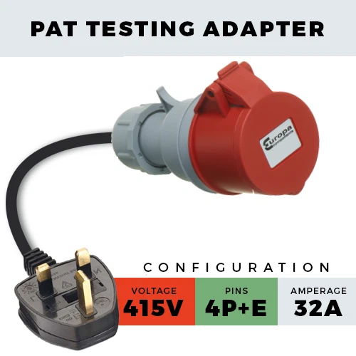 3 PHASE 400V RED 32A PAT TESTING ADAPTER 5 PIN 3 PHASE TEST LEAD FOR PAT TESTER