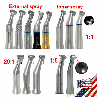 Dental (LED) Outer/Inner Water Contra Angle Handpiece 1:1 1:5 20:1(Implant) USA