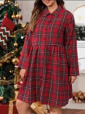 Shein Curve Plus Size Christmas Plaid A-Line Flared Dress 1XL
