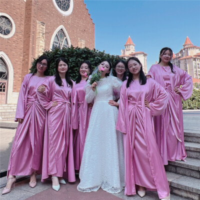 pink asian bridesmaid dresses Pink Yellow Jacquard Halter Summer Qipao Cheongsam Dress