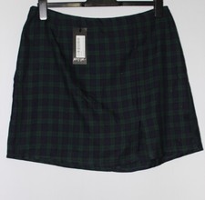 BNWT Nasty Gal Navy + Green Check Skirt With Sparkle + Front Split Size 14