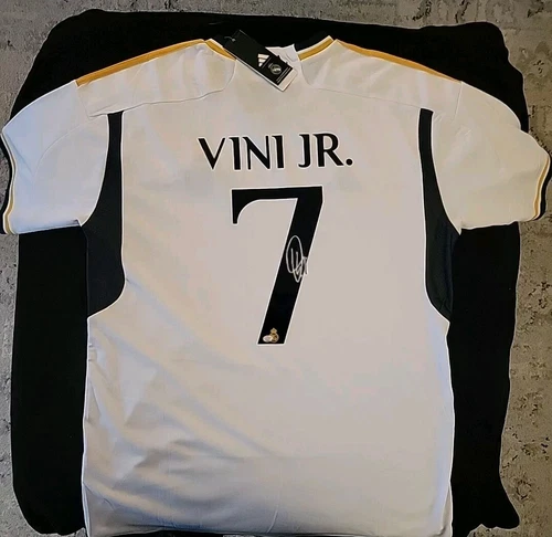 Vini Jr. Autographed/Signed #7 Real Madrid Adidas White Soccer Jersey w/ COA