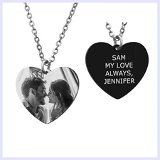 Heart Tag Personalized Photo and Message Engraving Custom Pendant Chain Necklace