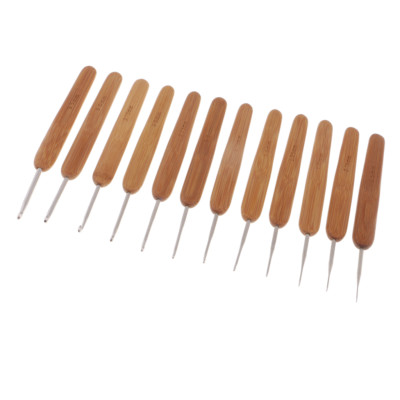 12Pcs Bambus Griff hkeln Haken Set stricken weben Nadeln 0,5 mm 3,5 mm |  eBay.de