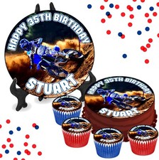 Motocross Bike Blue PERSONALISED Edible Cake Cupcake Toppers Birthday Party Fun