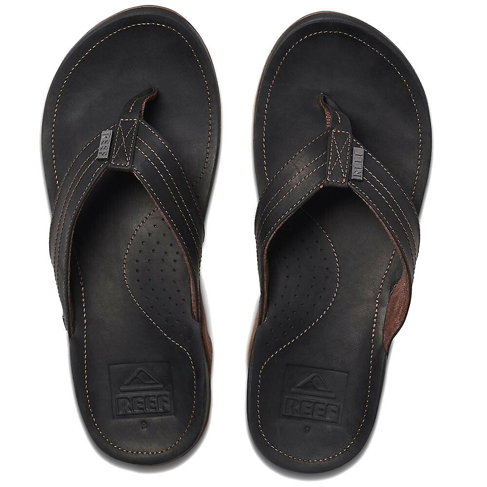 reef black leather flip flops