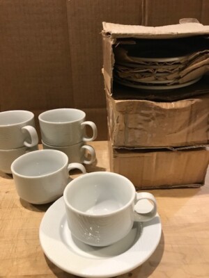 Oneida Cup Rack Stackable Set Of 18 Oneida White Coffee Cups With Saucers Stackable Porcelain ...