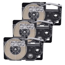 3PK Black on Clear Tape Cartridge XR-9X for Casio KL-60 EZ Label Printer