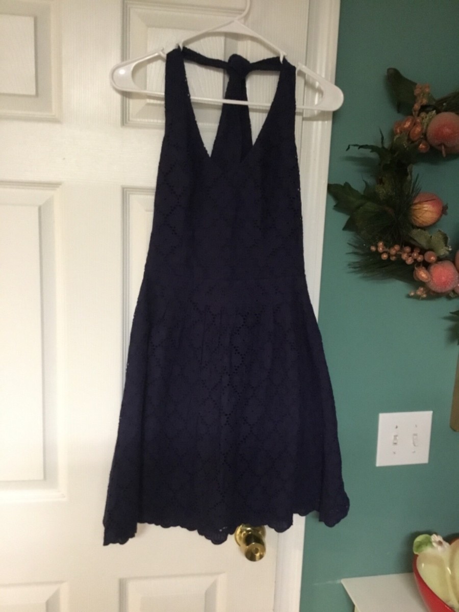 lilly pulitzer ross halter dress Navy Blue Charleston Eyelet Size 00 (CON61) women's party wear